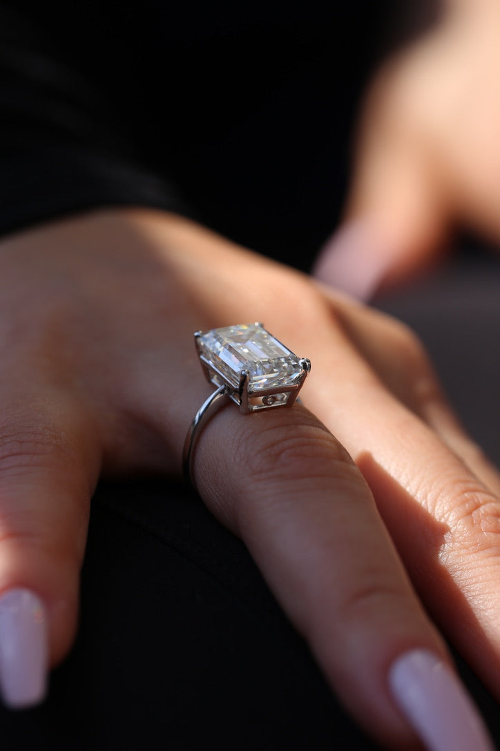 10.55 Carat Emerald Cut Lab Grown Diamond Ring White Gold