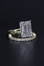 5 Carat emerald Cut Lab Grown Diamond IGI Certified with Eternity Band Yellow Gold
