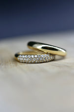 Tapered Pavé & Plain Diamond Bands in 14K Yellow Gold