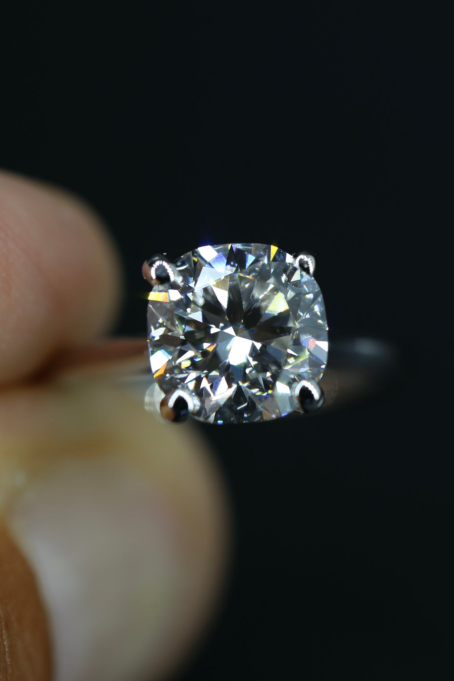 3 carat cushion cut lab grown diamond solitaire ring white gold