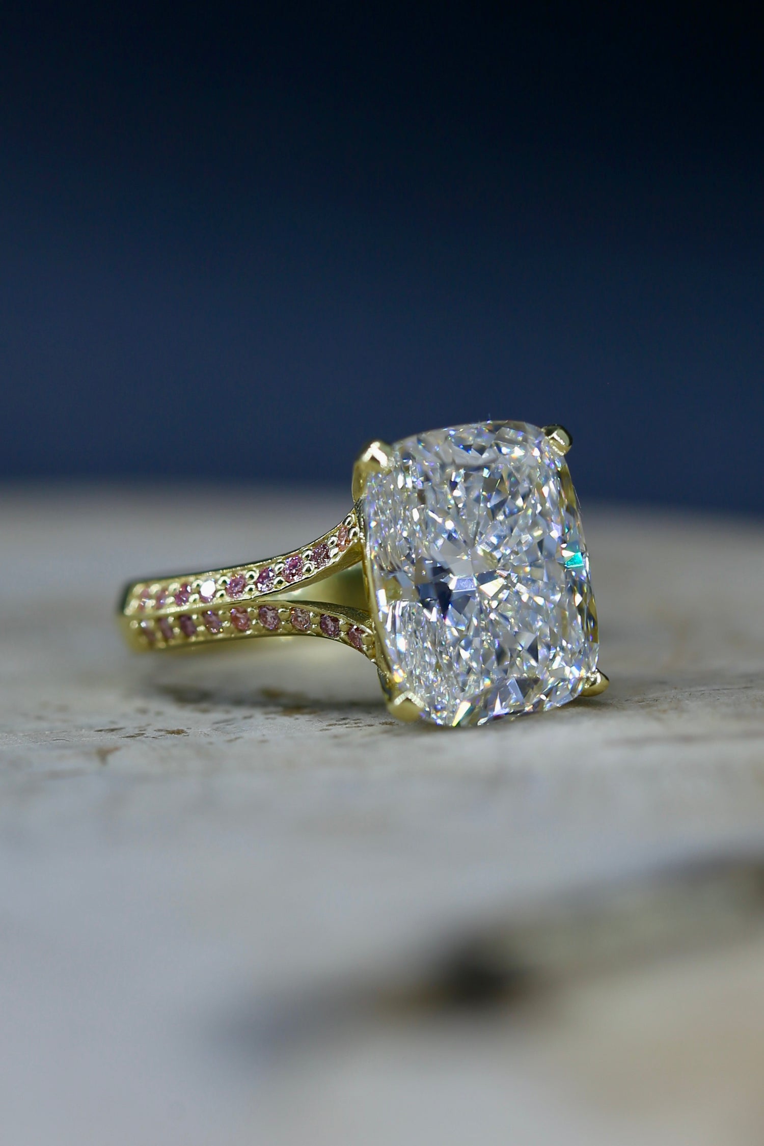 5.54 carat Cushion Lab Grown Certified Diamond Yellow Gold Ring