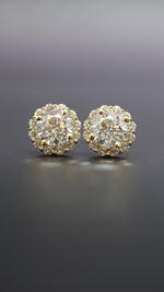 4.43 Carat Round Brilliant Lab Grown Diamonds Halo Yellow Gold Earrings (IGI Certified)