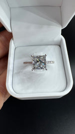 3 Carat Princess Cut Lab-Grown Diamond Ring – IGI Certified – 14K White Gold with Side Diamonds & Hidden Halo