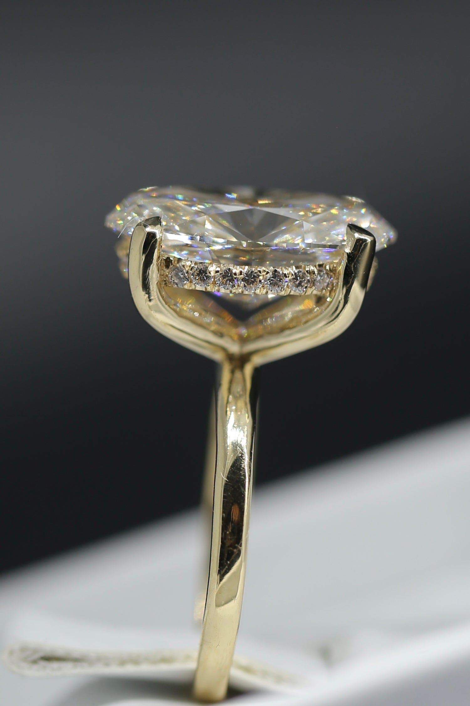 4.5 Carat Oval Lab grown diamond Hidden Halo Dainty Yellow Gold