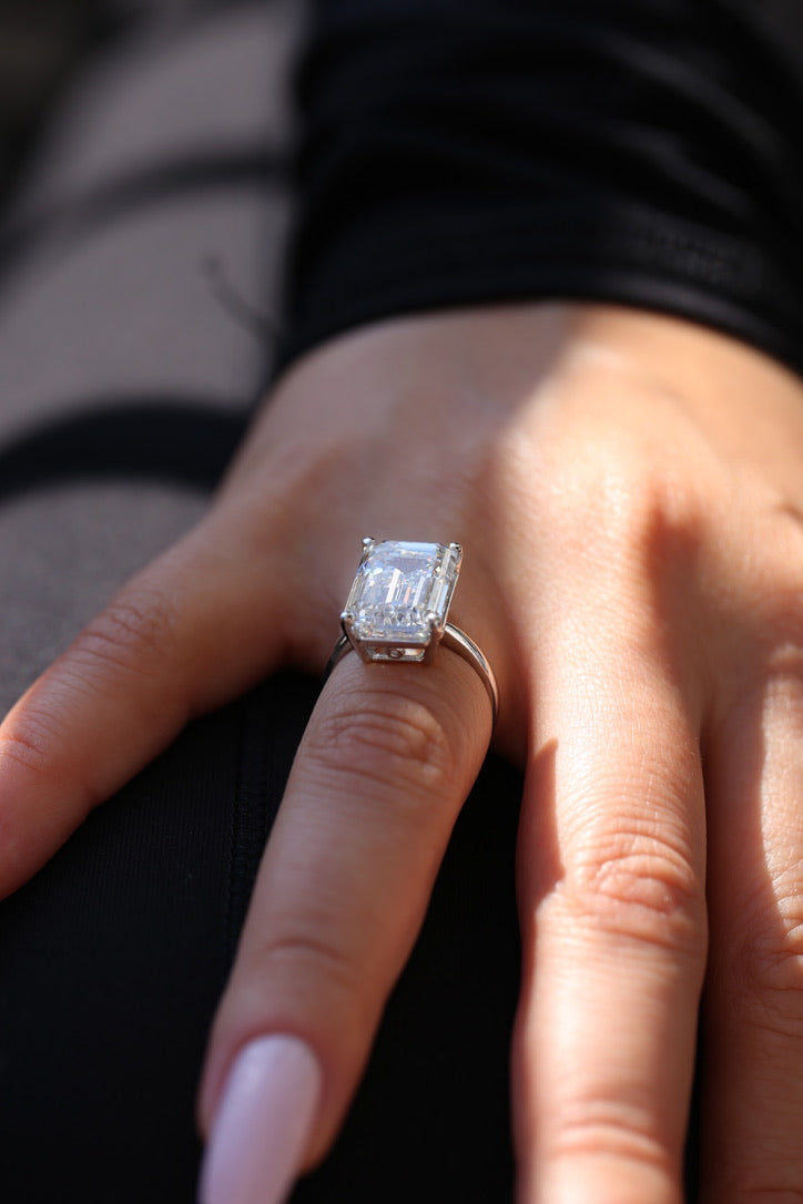 10.55 Carat Emerald Cut Lab Grown Diamond Ring White Gold