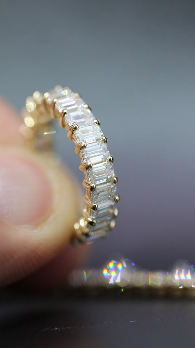 3.5 Carat Emerald Cut Eternity Band Lab Grown Diamonds Yellow Gold