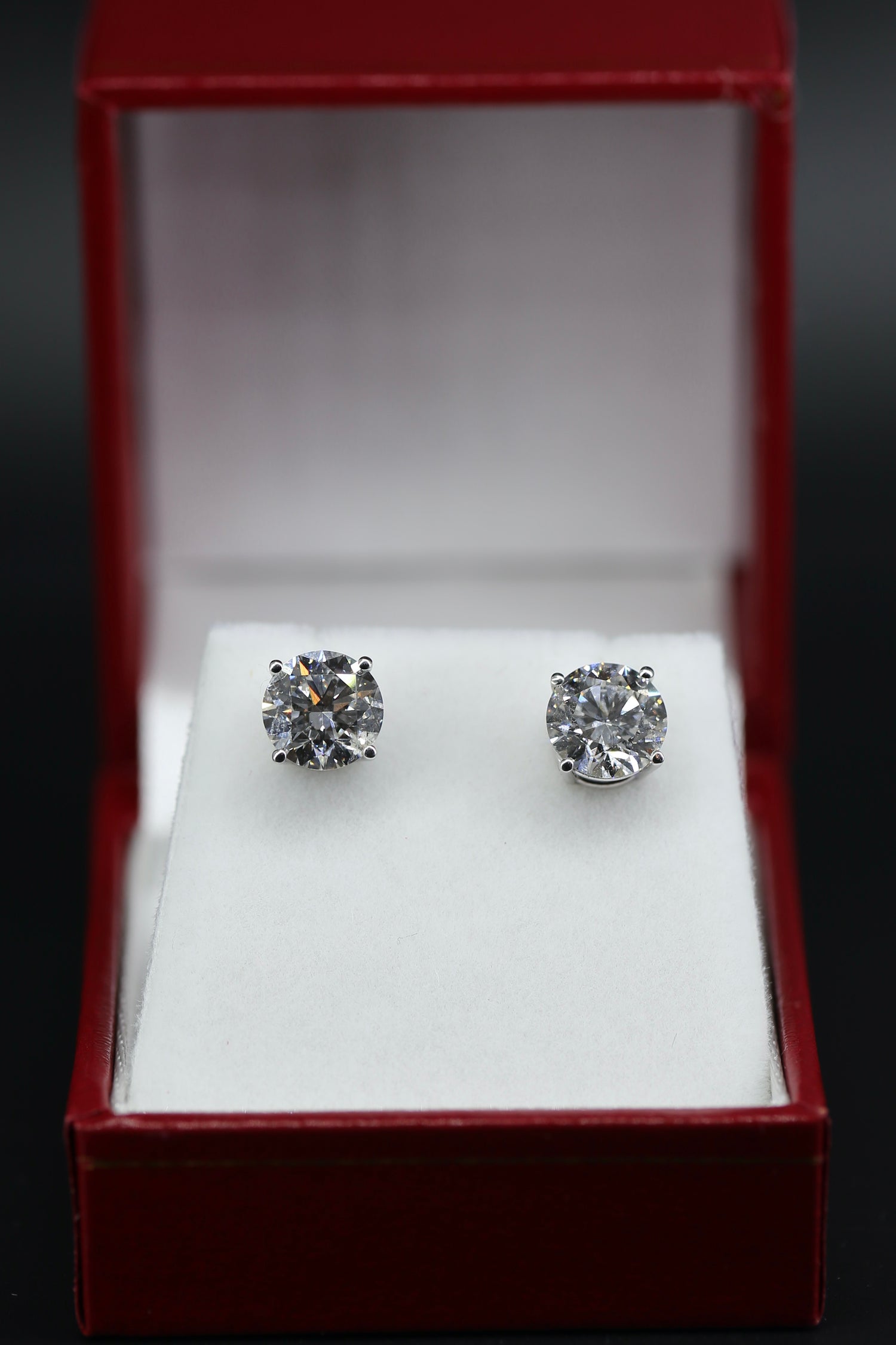 3.29 carat round brilliant lab grown diamond earrings IGI Certified White Gold