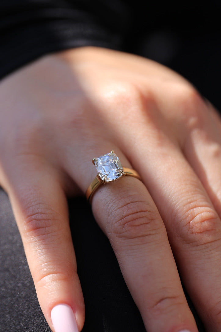 3.5 Carat Old Mine Cushion Brilliant Lab Grown Diamond Ring Yellow Gold