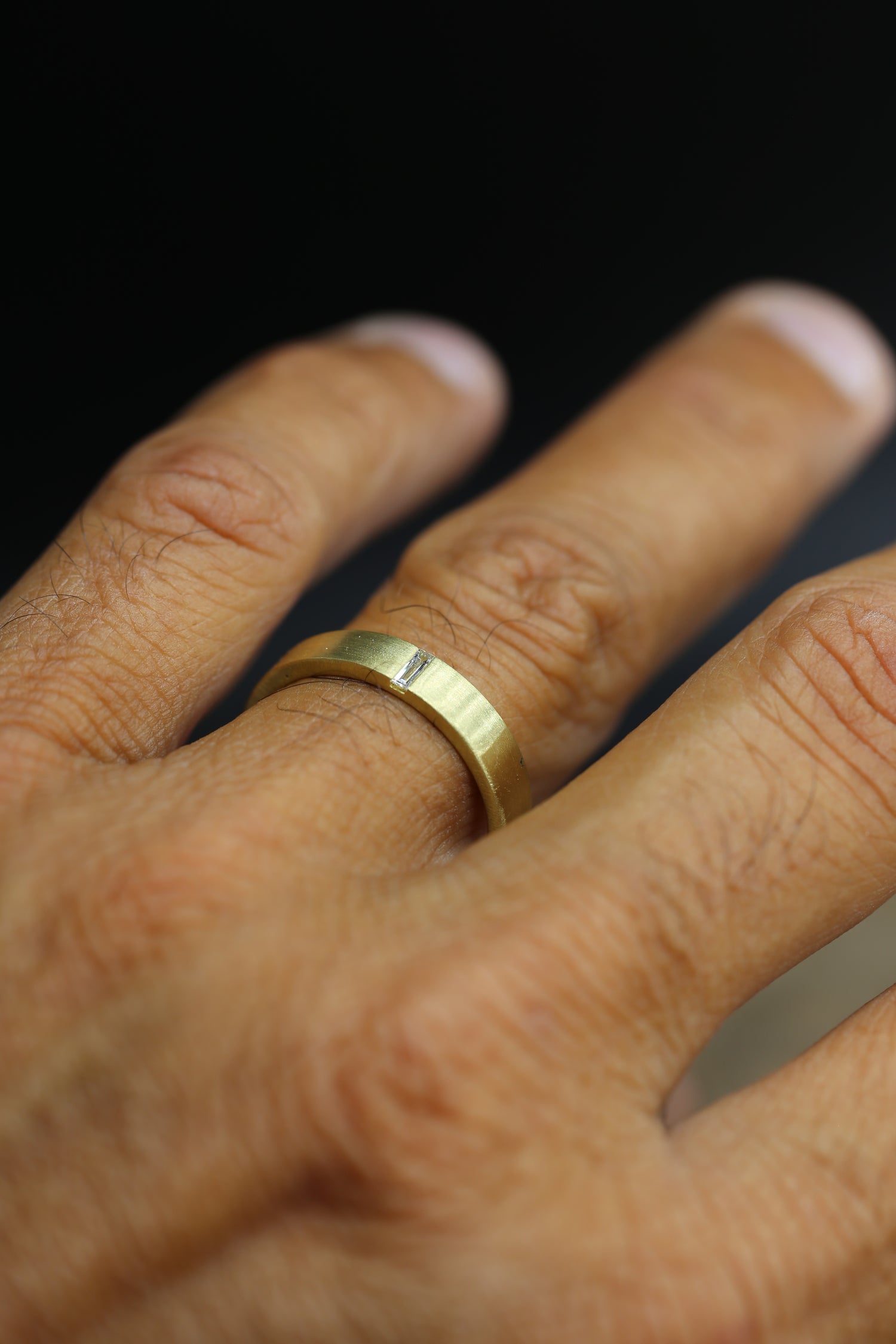 Hermes Baguette Lab grown Diamond 18k Yellow Gold Ring Unisex