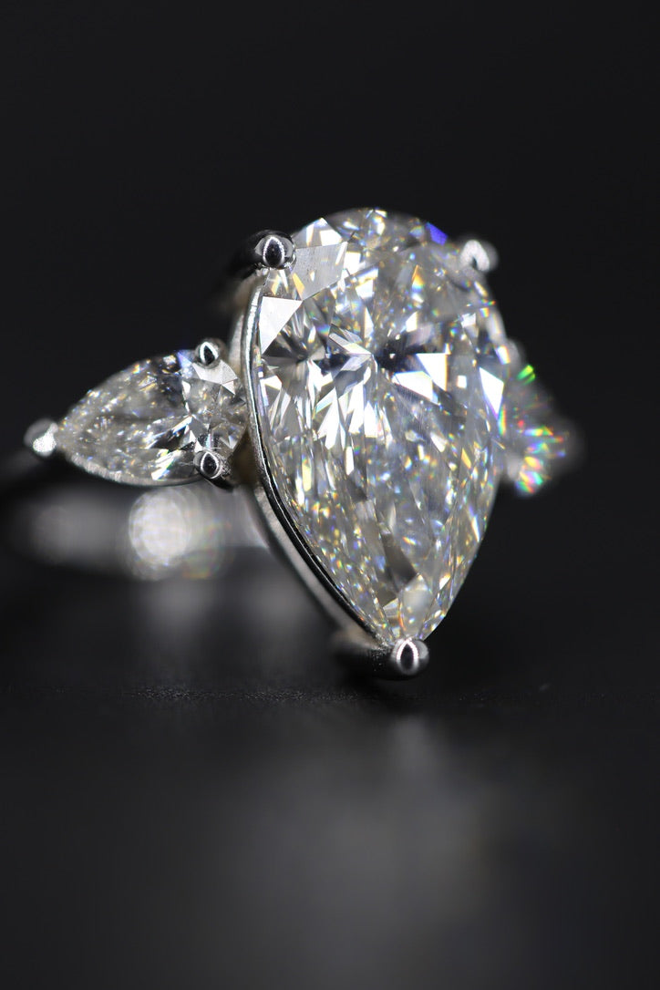 6.48 Carat Pear Lab Grown Diamond Set In White Gold Ring (GIA Certified)