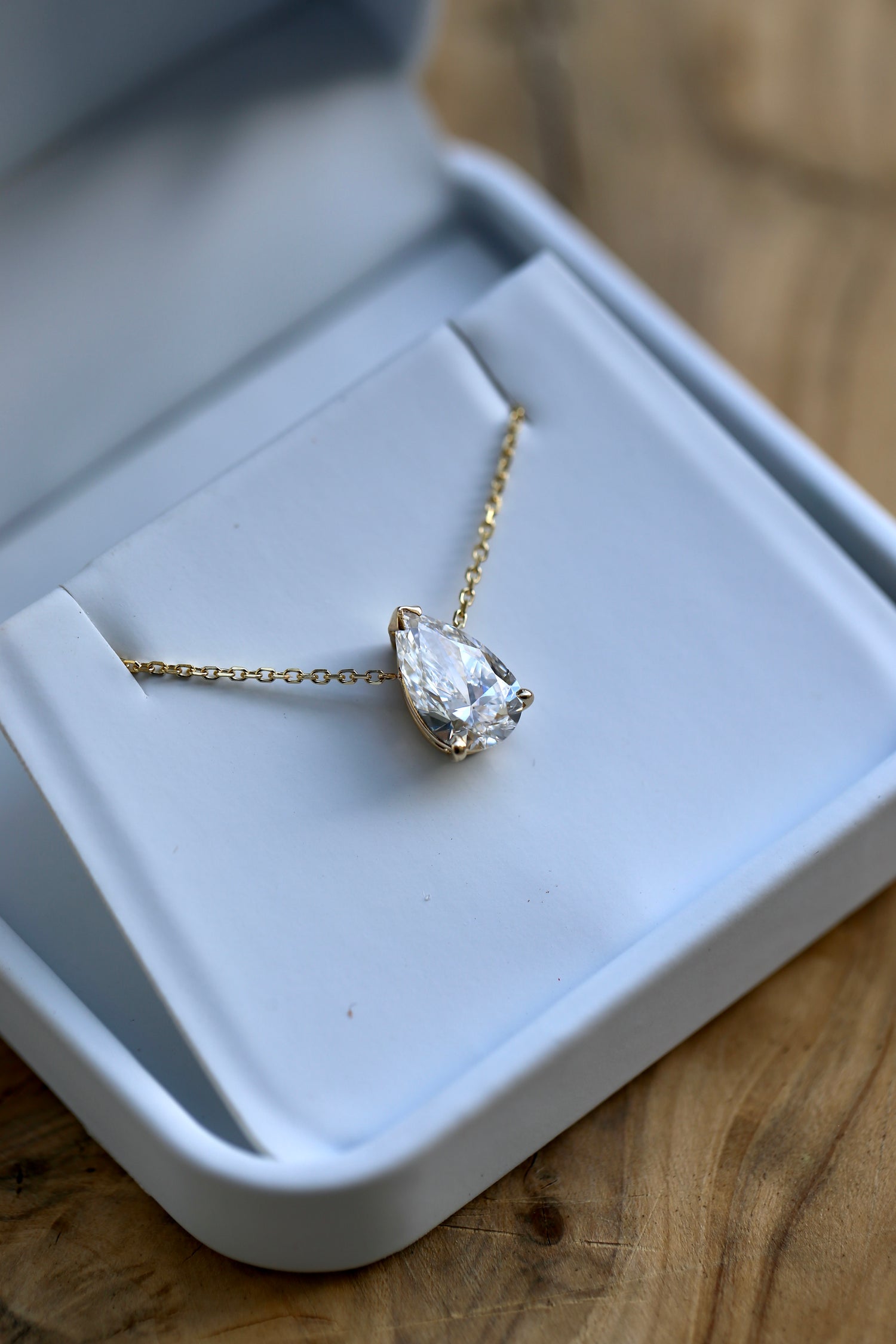 Nikki Pear Diamond Pendant 2 Carat Lab Grown Diamond IGI Certified 18K Yellow Gold