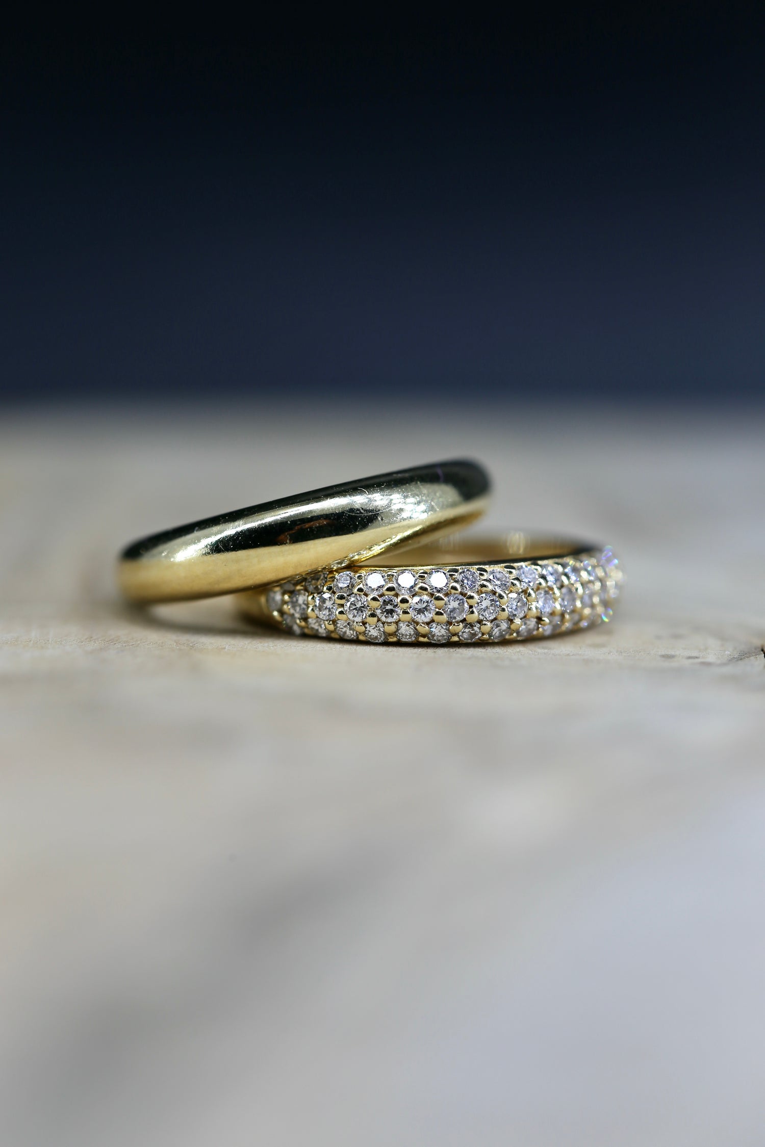 Tapered Pavé & Plain Diamond Bands in 14K Yellow Gold