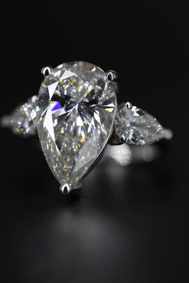 6.48 Carat Pear Lab Grown Diamond Set In White Gold Ring (GIA Certified)