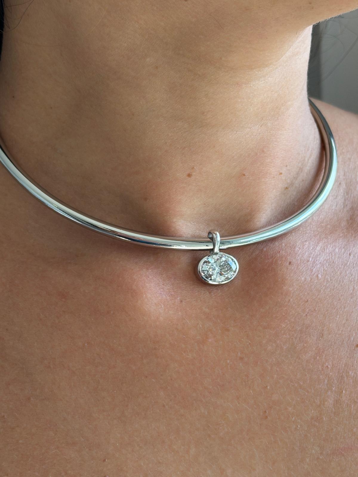 OvalAnna Diamond Choker 3 Carat Oval Lab Grown Diamond Bezel 14K White Gold
