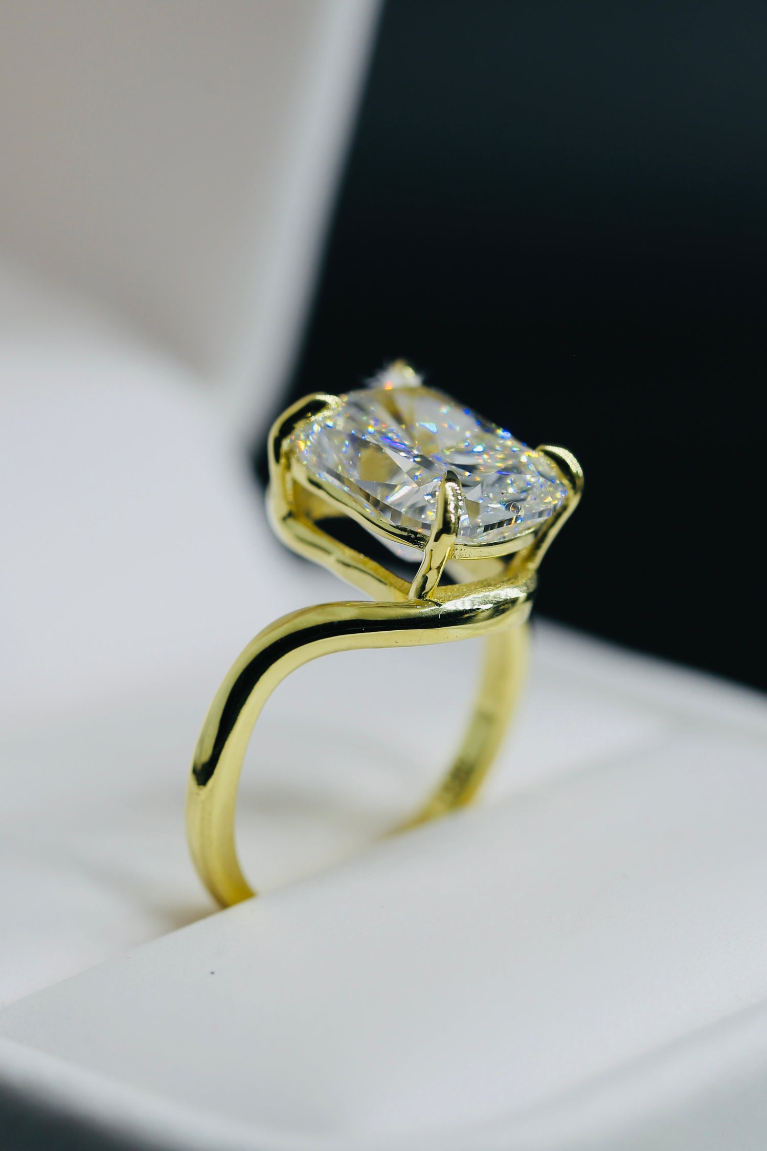 "The S" 5 carat Cushion Lab grown diamond 18k Yellow Gold Ring