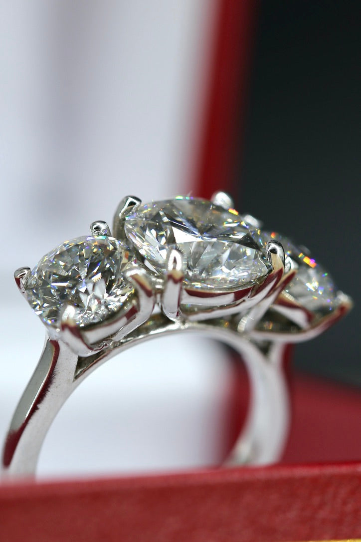Meghan 6.50 Carat Lab-Grown Diamond Three-Stone Ring 14K White Gold IGI Certified