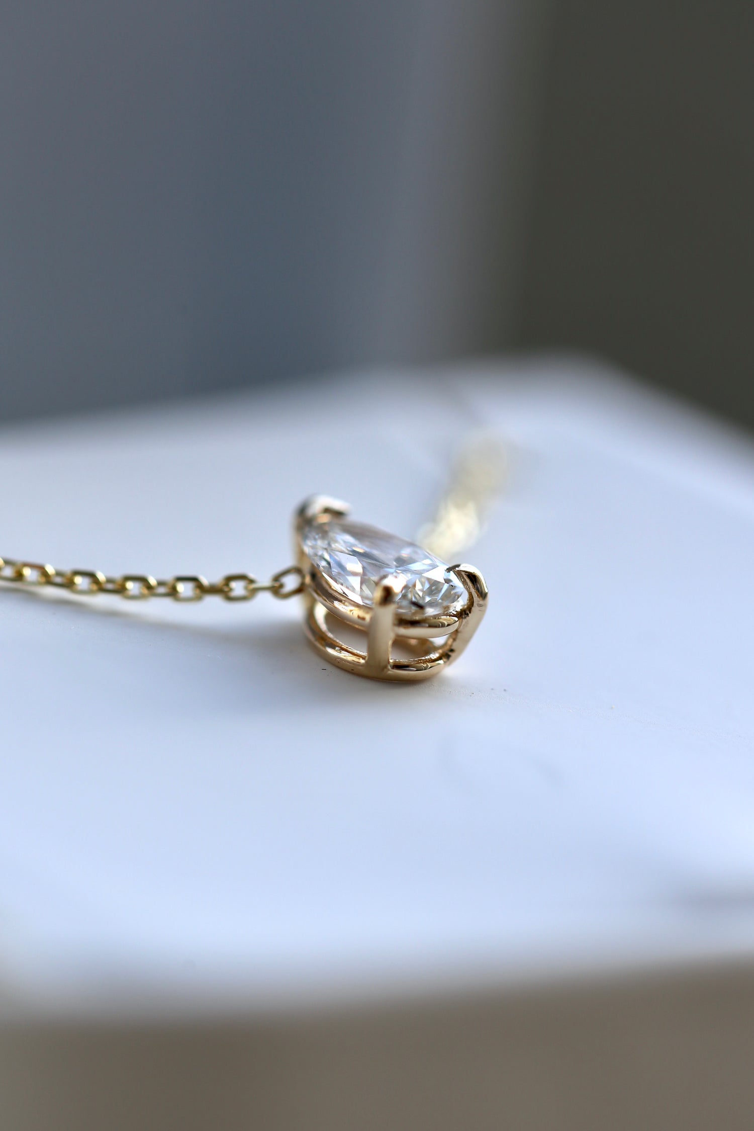 Nikki Pear Diamond Pendant 0.70 Carat Lab Grown D VVS2 14K Yellow Gold
