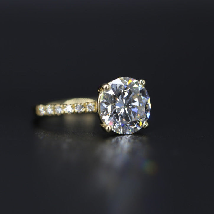 5 Carat Round Brilliant Lab Grown Diamond Yellow Gold Ring (GIA Certified)