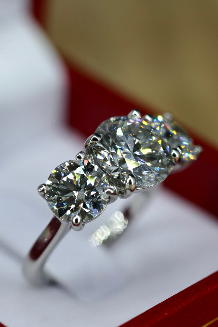 Meghan 6.50 Carat Lab-Grown Diamond Three-Stone Ring 14K White Gold IGI Certified