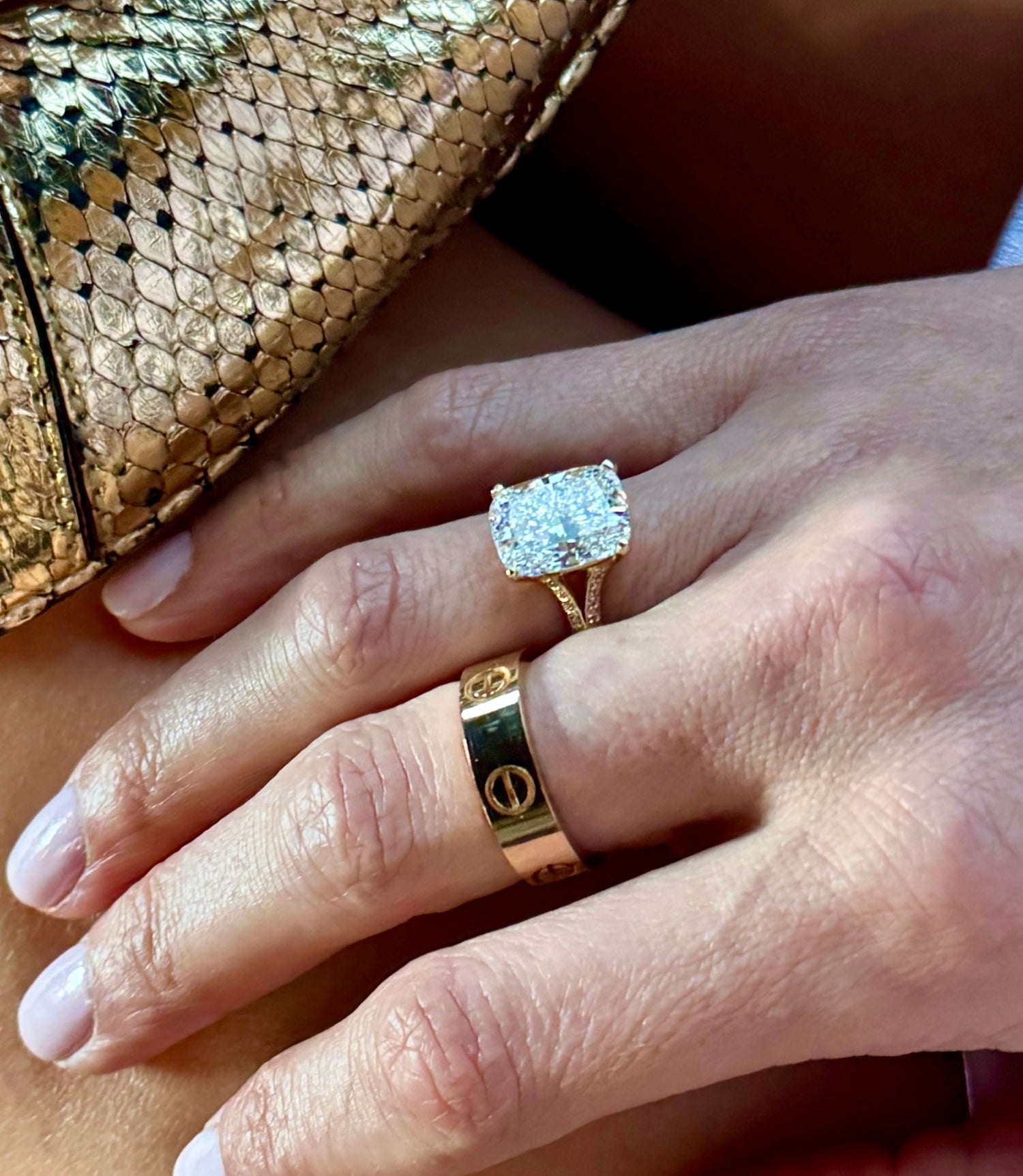 5.54 carat Cushion Lab Grown Certified Diamond Yellow Gold Ring