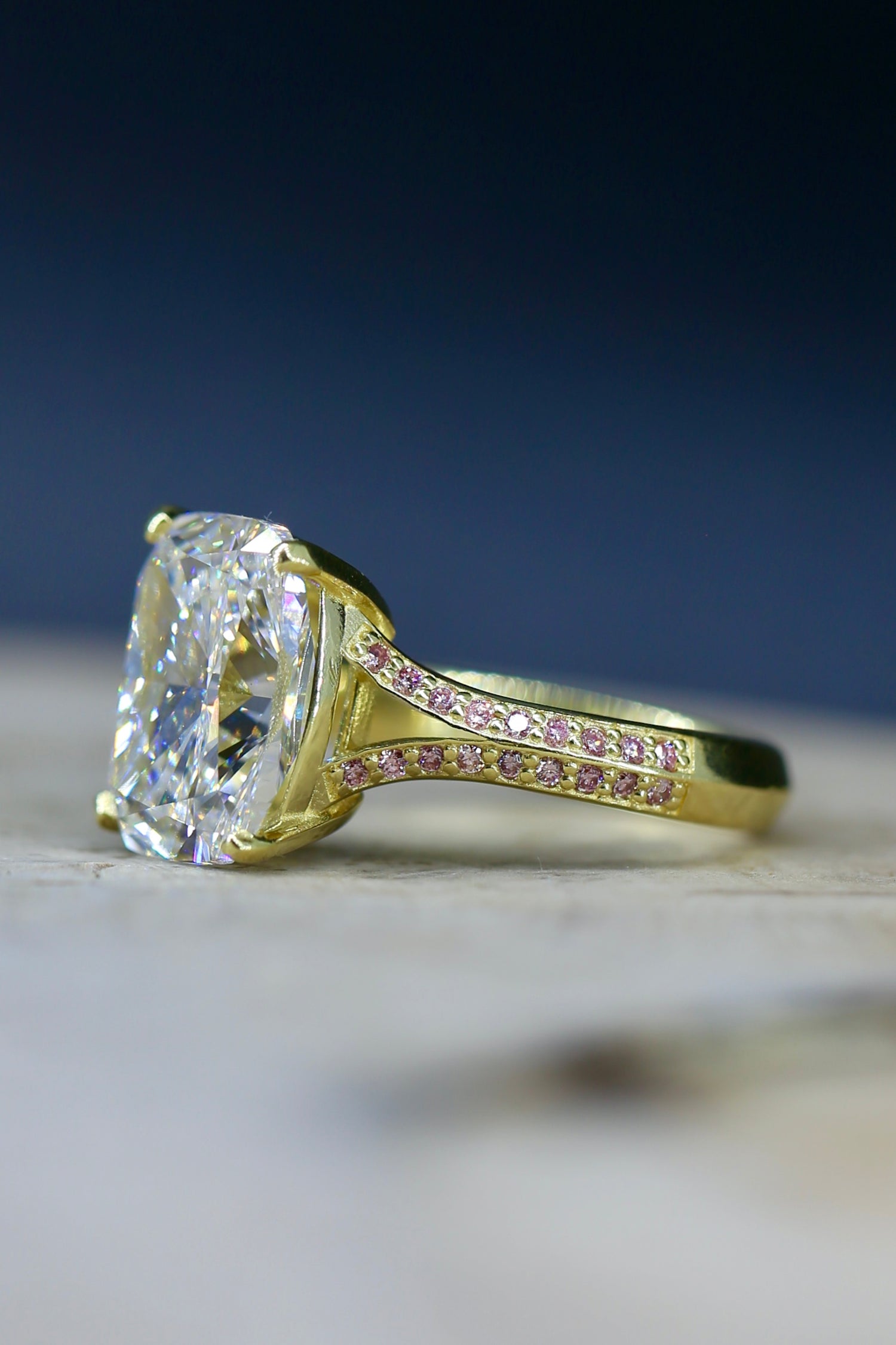 5.54 carat Cushion Lab Grown Certified Diamond Yellow Gold Ring