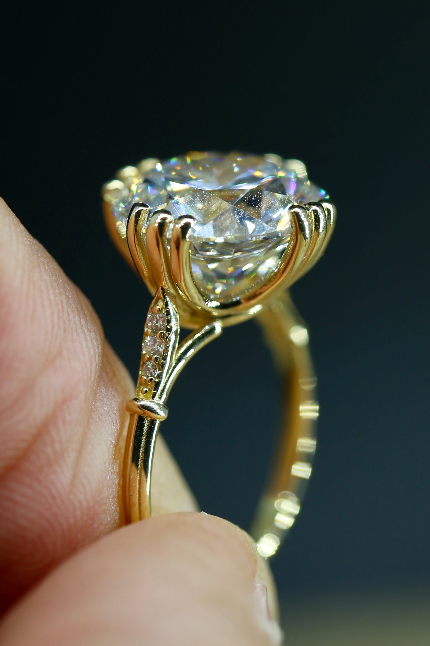 Edwardian Era Ring 7 Carat Round Brilliant Lab Grown Diamond in Yellow Gold