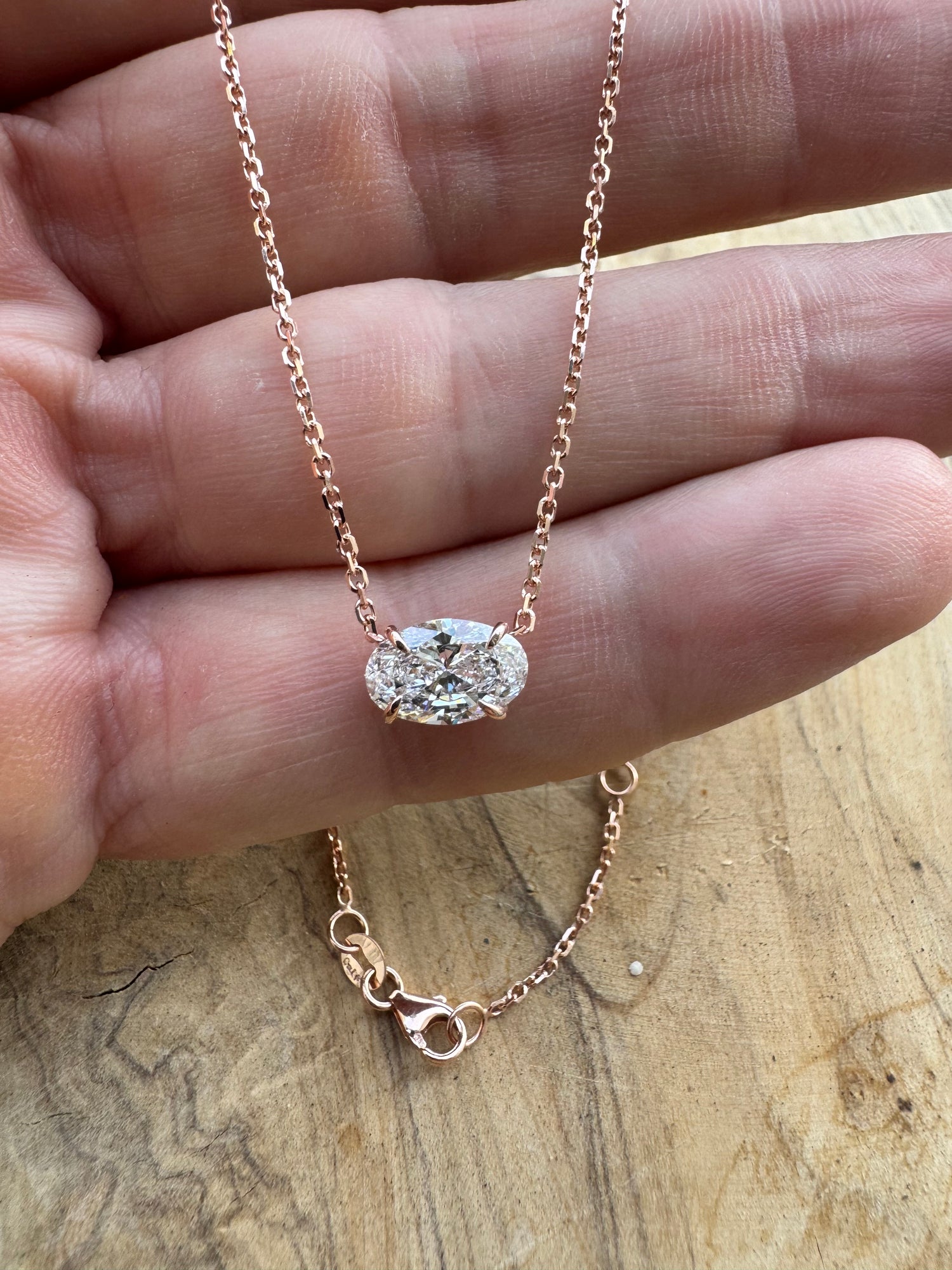 Ophal Necklace 1.70 Carat Oval Lab-Grown Diamond Solitaire Necklace in 14K Rose Gold