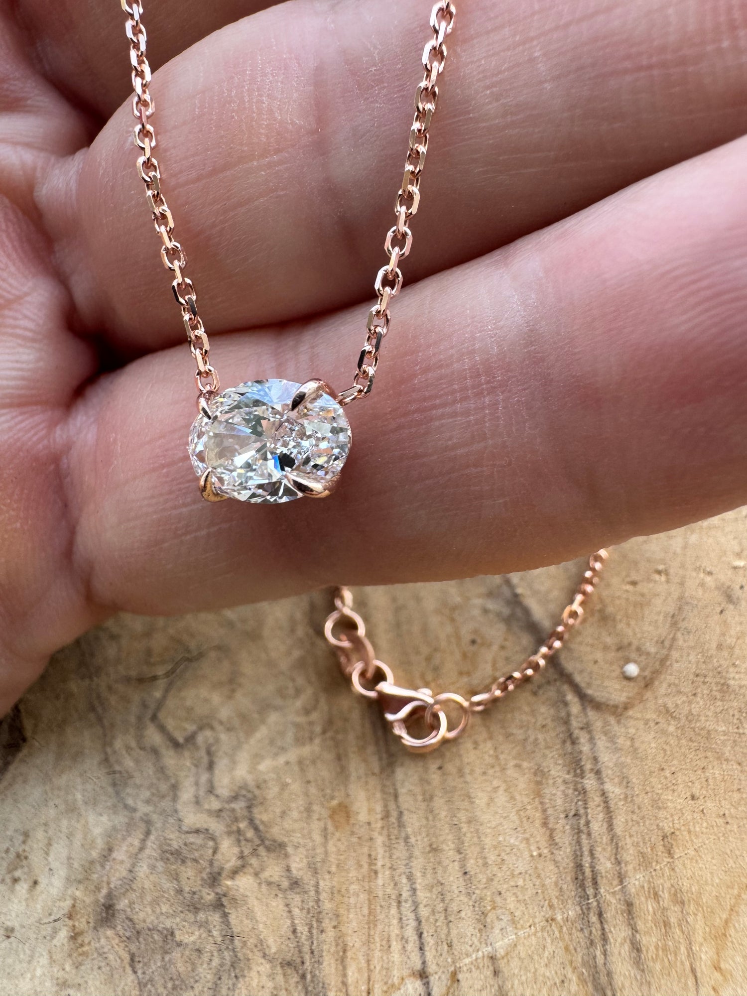 Ophal Necklace 1.70 Carat Oval Lab-Grown Diamond Solitaire Necklace in 14K Rose Gold