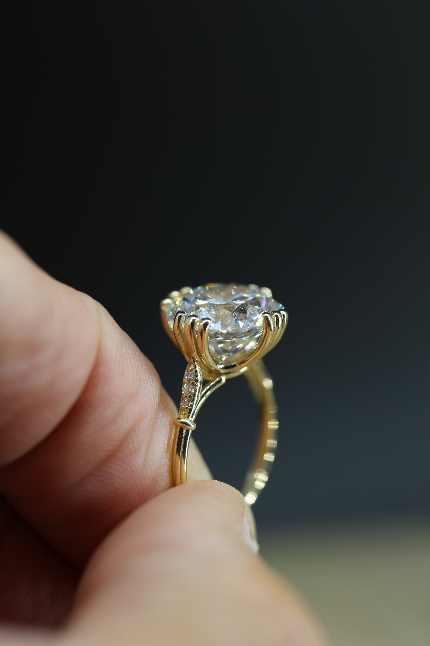 Edwardian Era Ring 7 Carat Round Brilliant Lab Grown Diamond in Yellow Gold