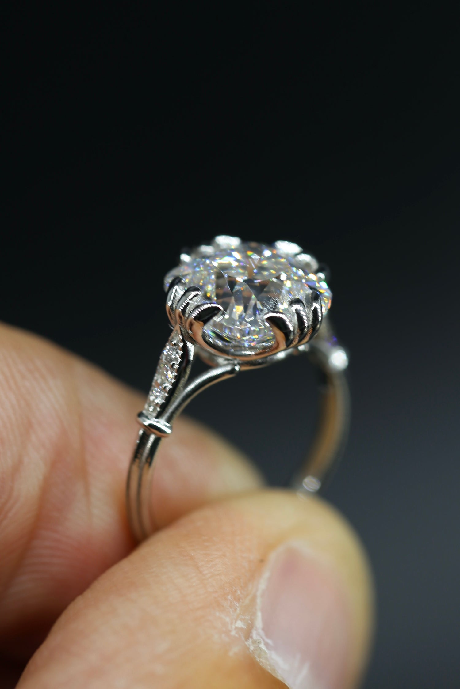Edwardian 4 carat Old European Cushion Cut Lab Grown Certified Diamond Platinum