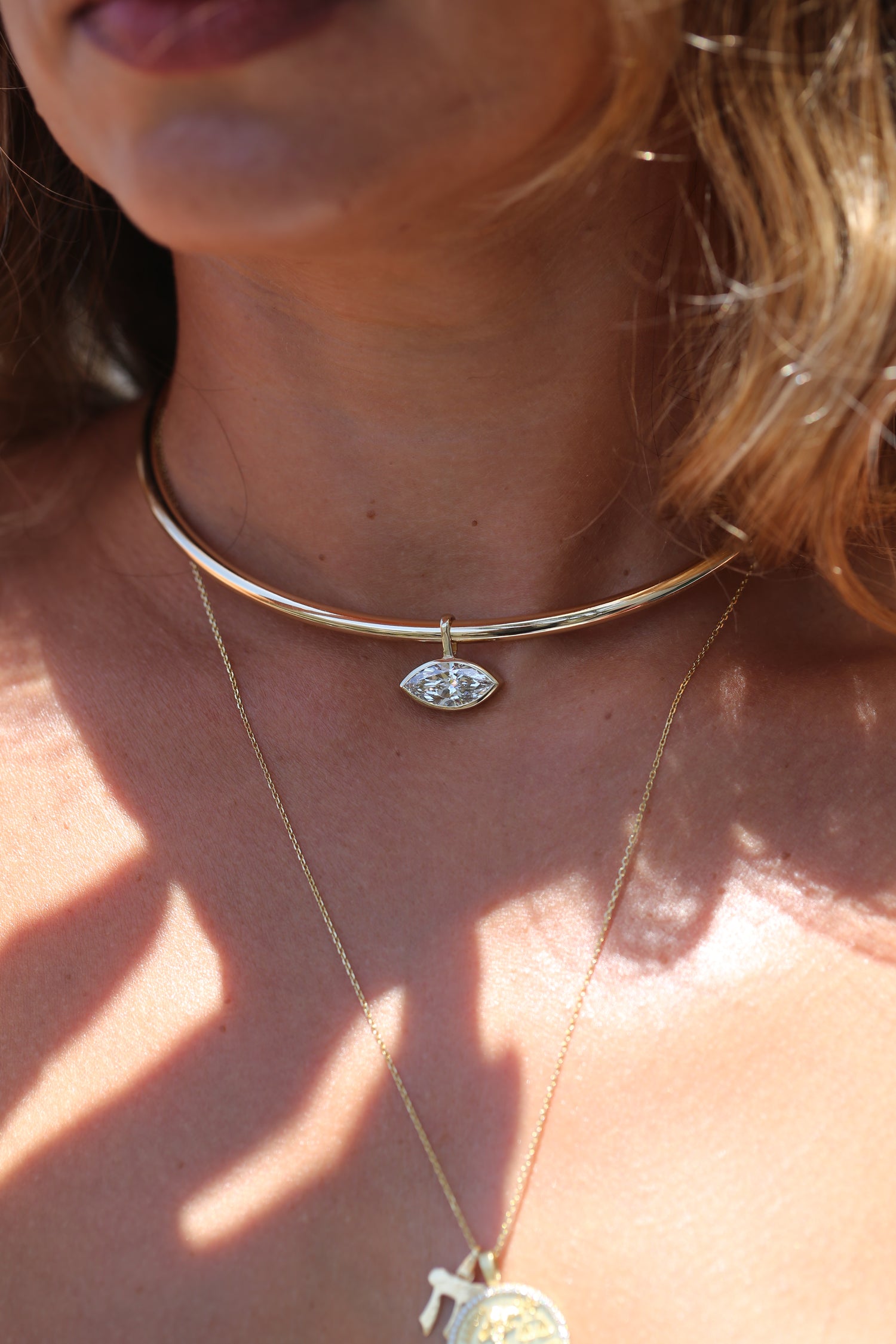 Lu Marquee™ | 3.00 CT IGI Certified Marquise Lab-Grown Diamond Bezel Necklace in 18K Yellow Gold