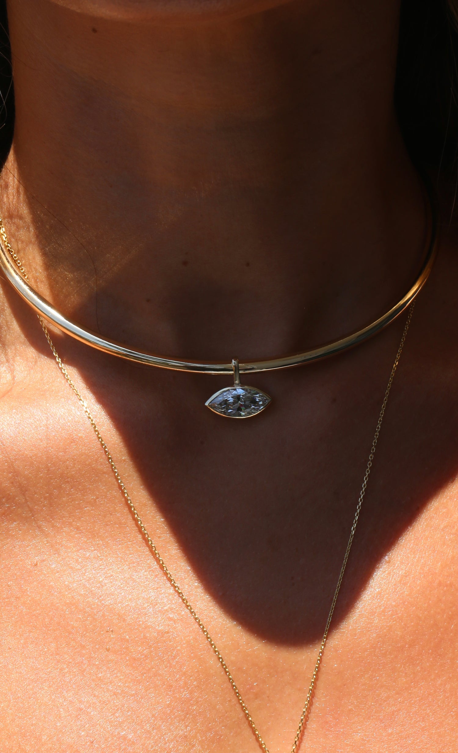 Lu Marquee™ | 3.00 CT IGI Certified Marquise Lab-Grown Diamond Bezel Necklace in 18K Yellow Gold