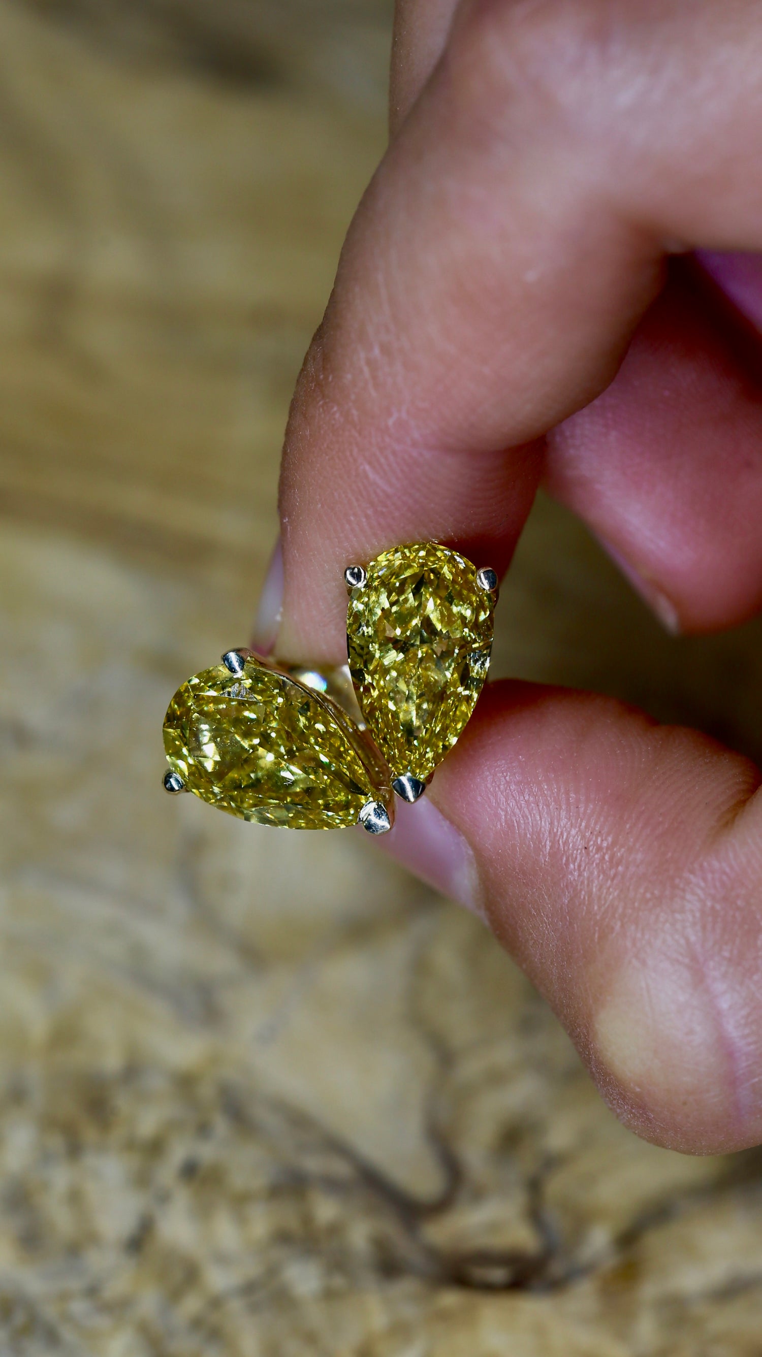 Lilo 5.02 Carat Pear Shape Vivid Yellow Lab-Grown Diamond Stud Earrings 14K Yellow Gold
