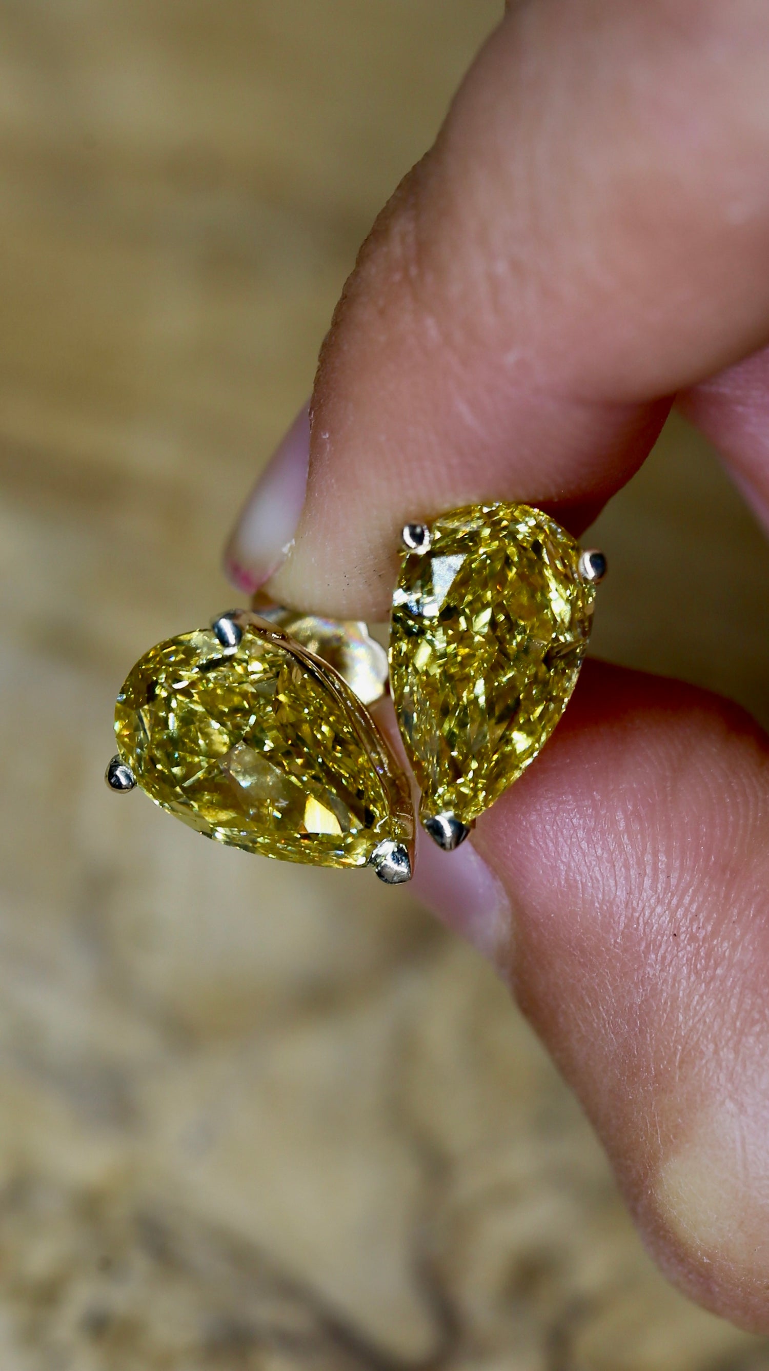 Lilo 5.02 Carat Pear Shape Vivid Yellow Lab-Grown Diamond Stud Earrings 14K Yellow Gold