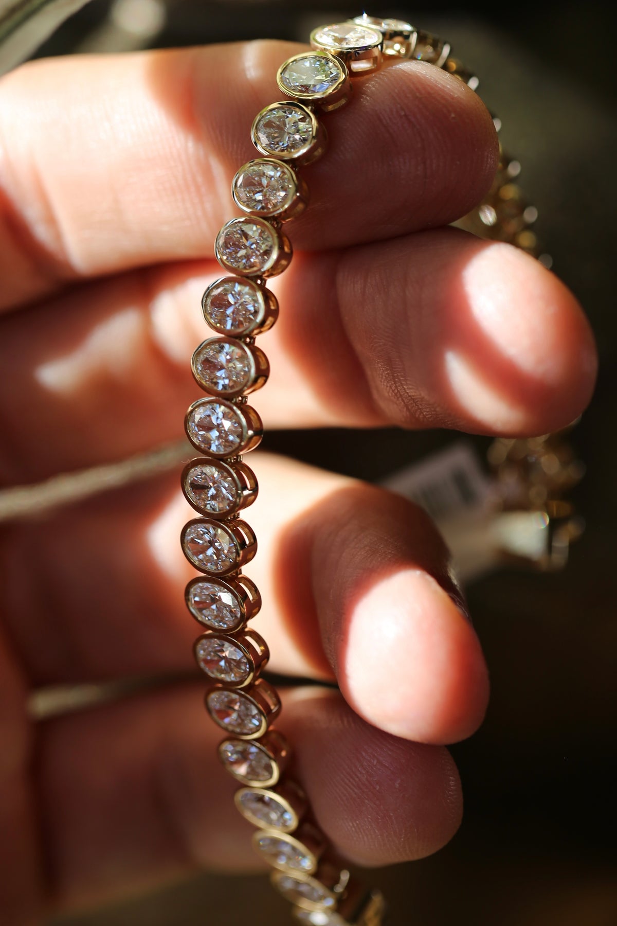 The Oval – 17 Carat Oval Cut Lab Grown Diamond Tennis Bracelet | 14K Yellow Gold Bezel Set