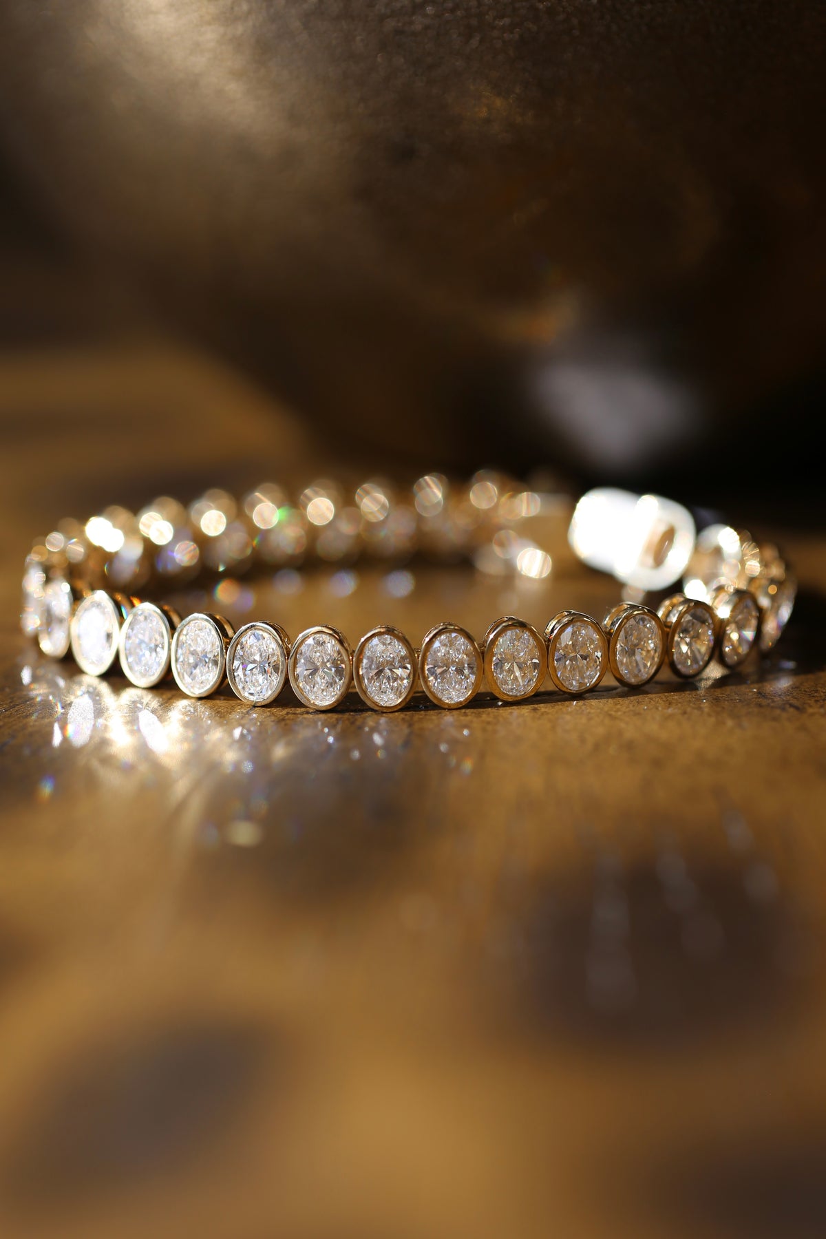 The Oval – 17 Carat Oval Cut Lab Grown Diamond Tennis Bracelet | 14K Yellow Gold Bezel Set