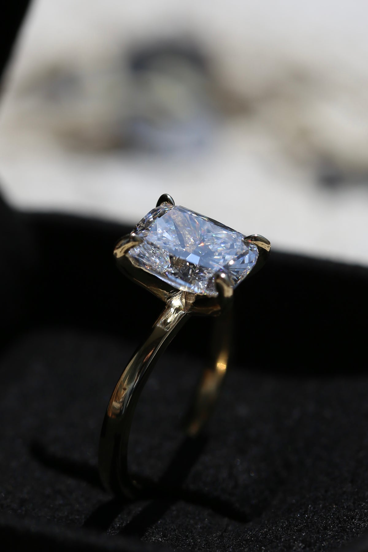 The Lori 3 Carat Cushion Cut Lab Grown Diamond Ring in 14K Yellow Gold