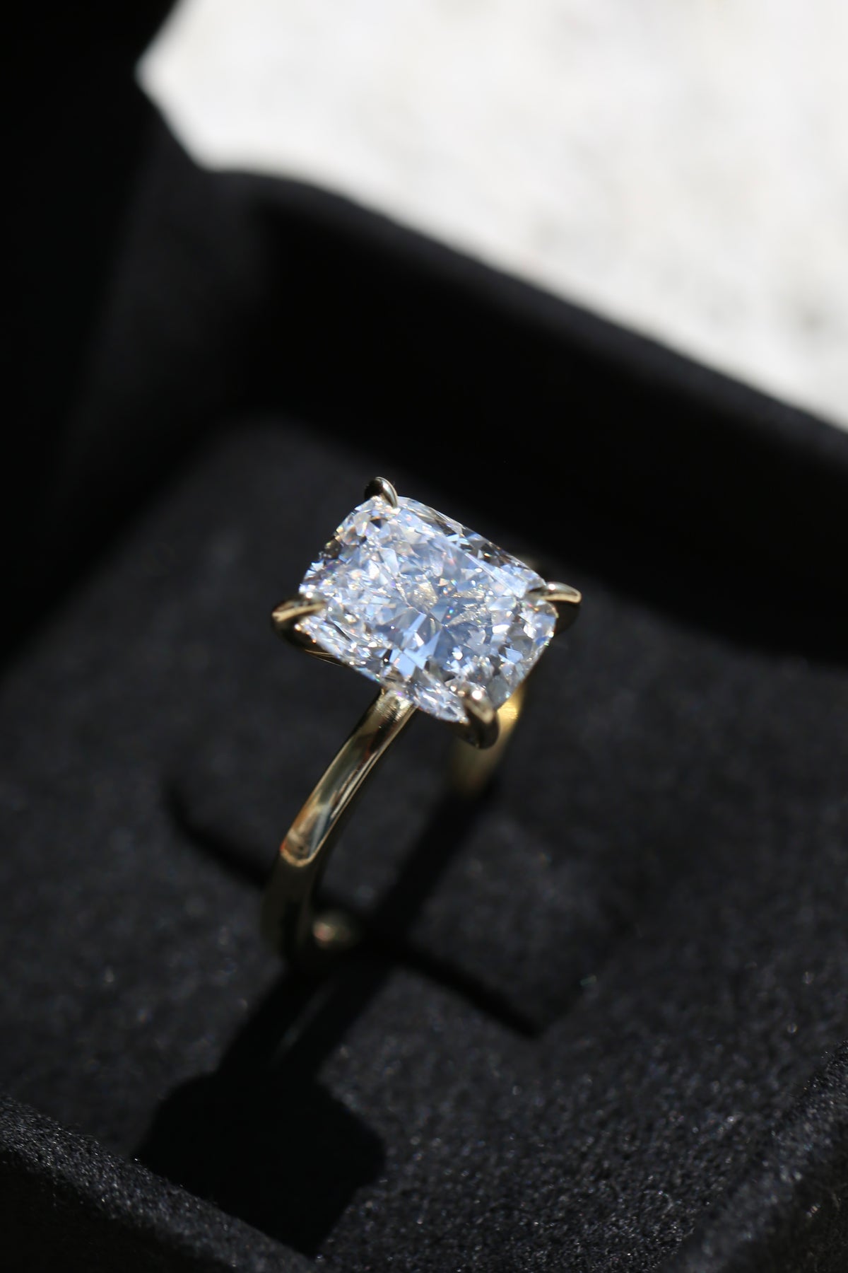 The Lori 3 Carat Cushion Cut Lab Grown Diamond Ring in 14K Yellow Gold