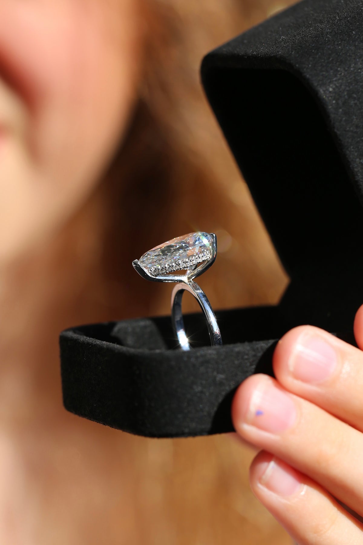 The Tyson 7.07 Carat Elongated Pear Lab Grown Diamond Ring IGI Certified 14K White Gold