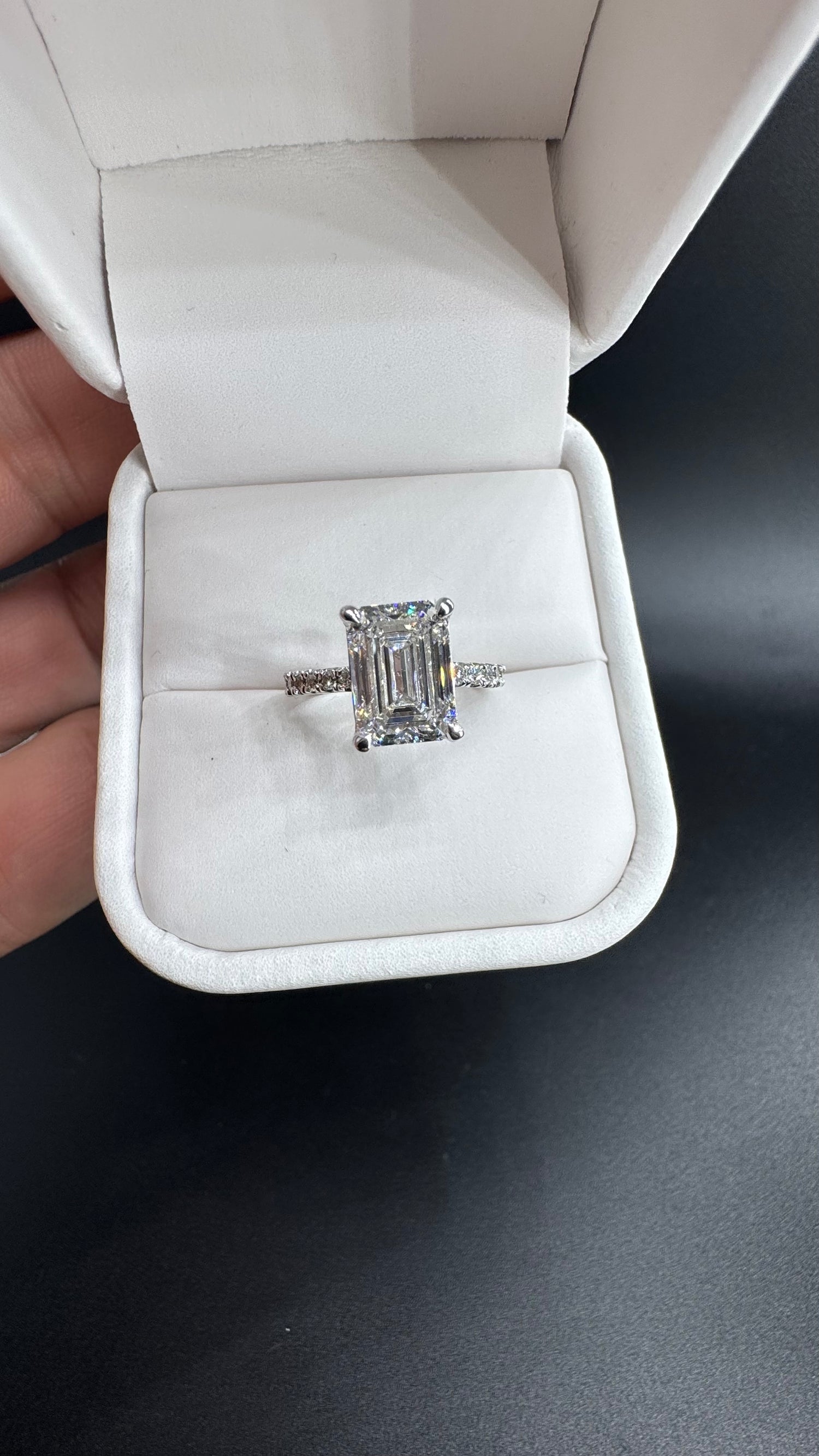 Victoria 3 Carat Emerald Cut Lab-Grown Diamond Engagement Ring in 14K White Gold Certified