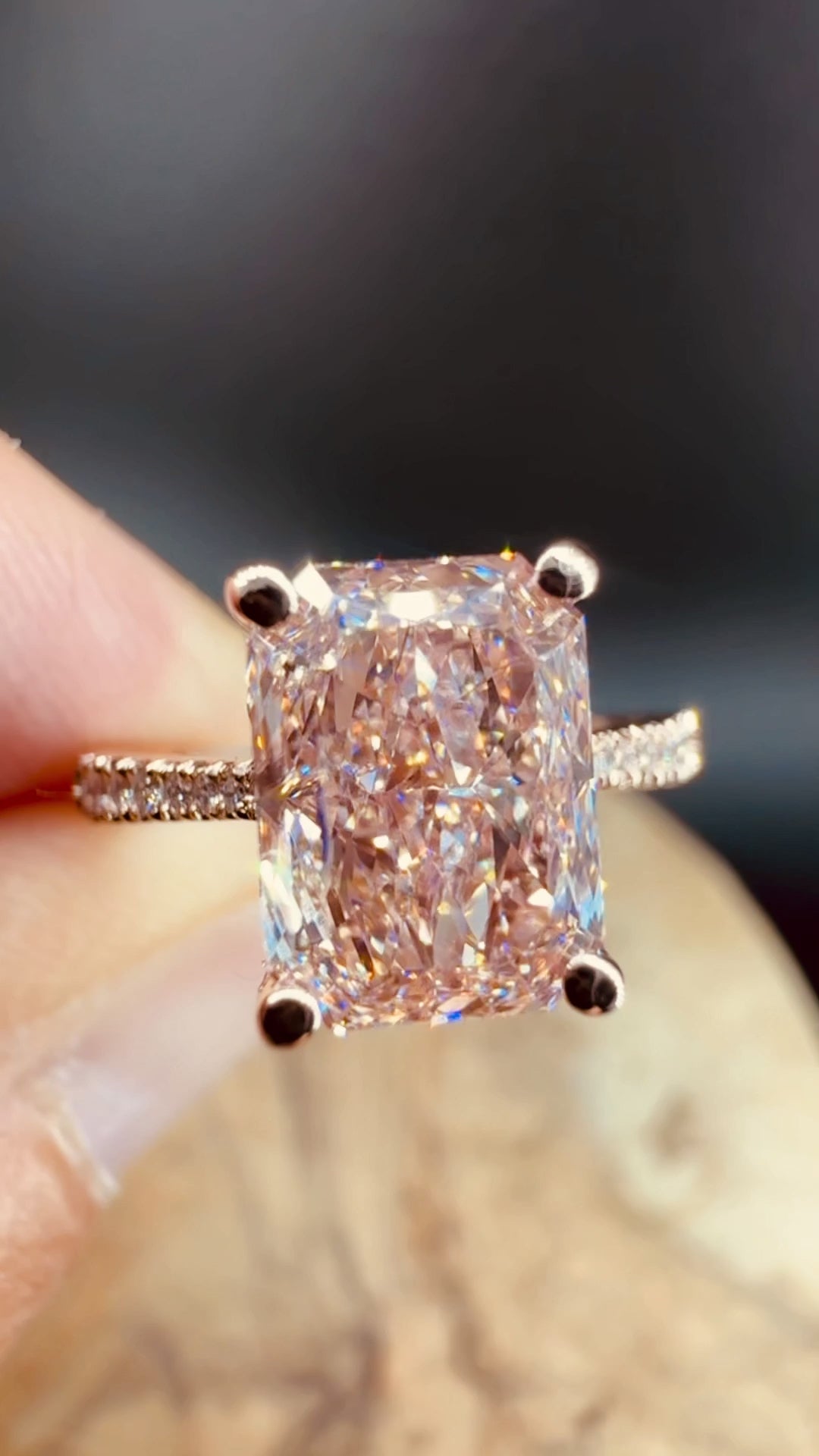 2.66 Carat Radiant Cut Pink Lab Grown Diamond Ring IGI Certified