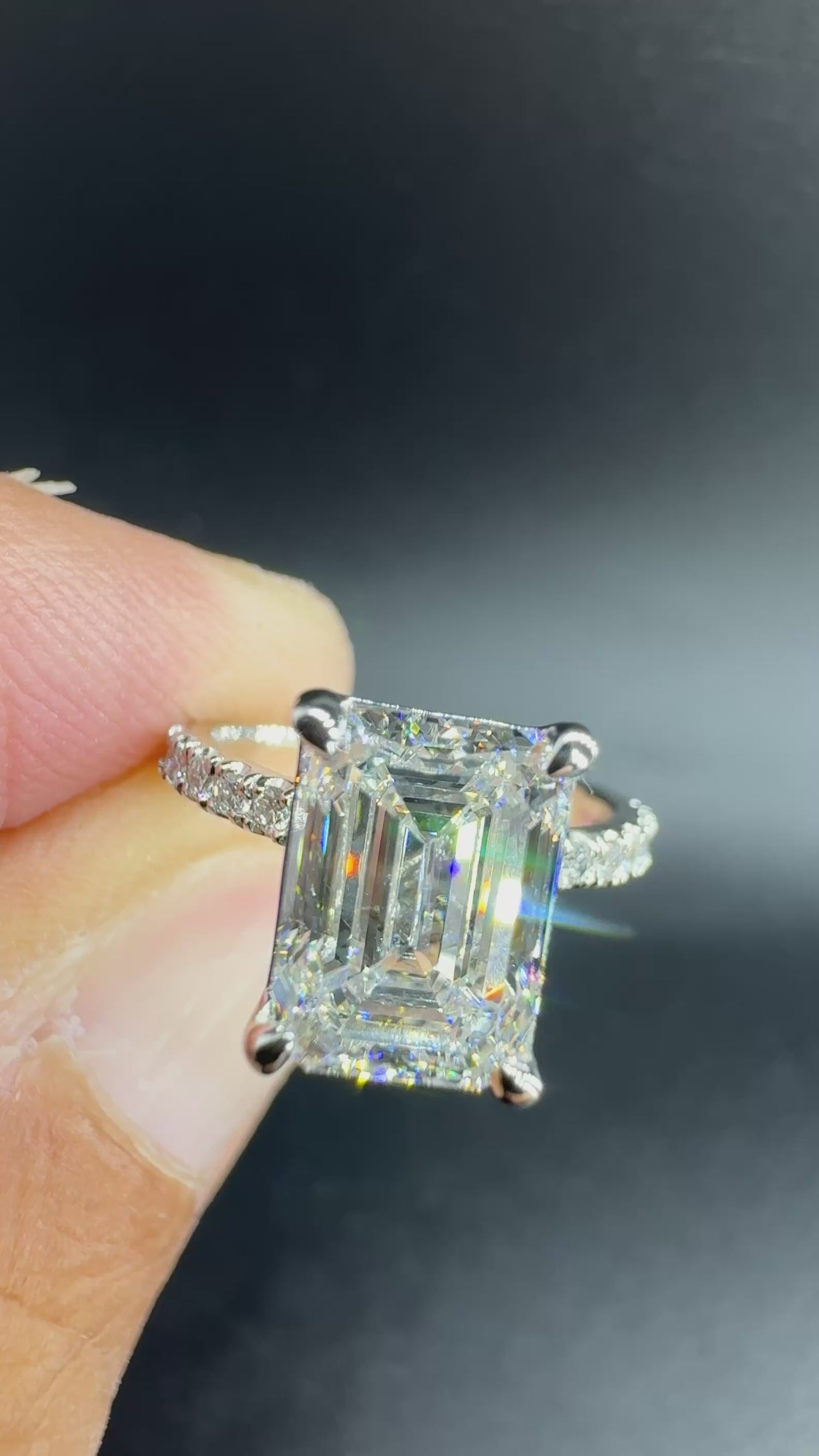 Victoria 3 Carat Emerald Cut Lab-Grown Diamond Engagement Ring in 14K White Gold Certified